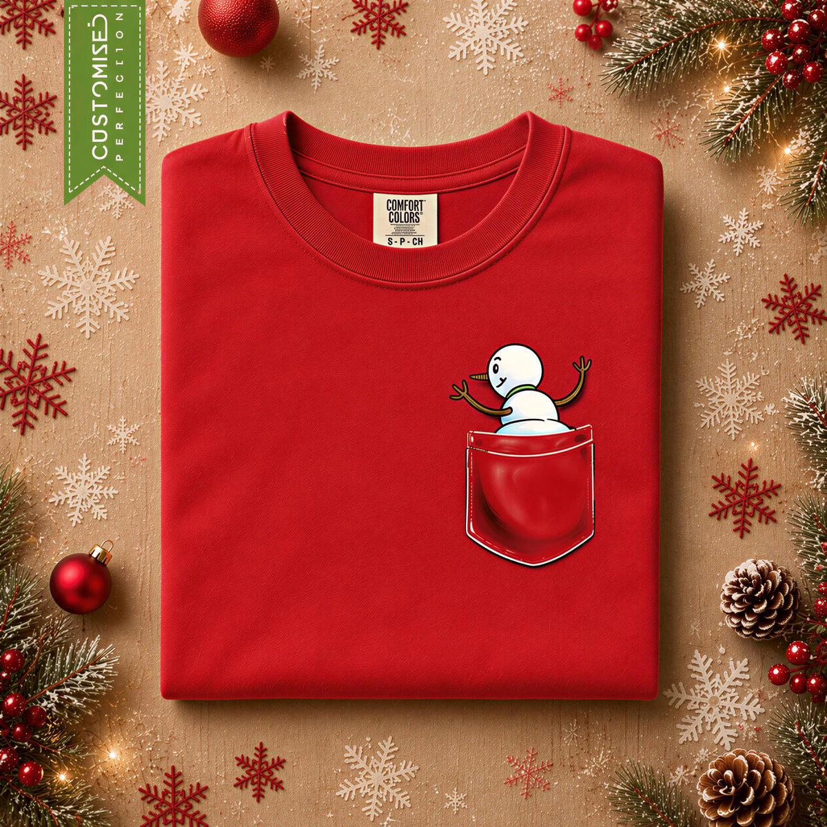Comfort Colors® Snowman Pocket Christmas Shirt, Cute Holiday Tee, Funny Snowman Graphic, Christmas Gift