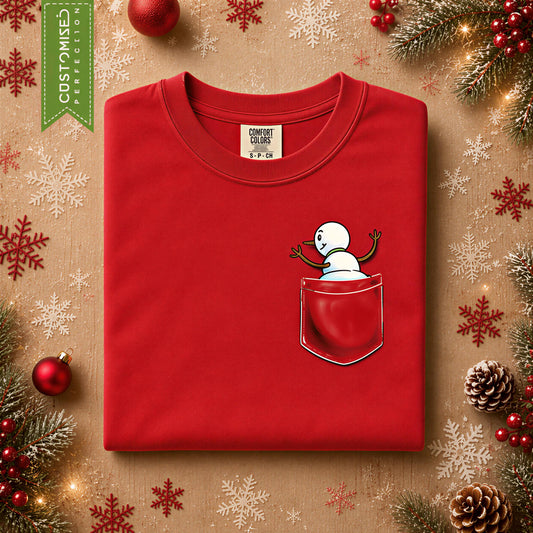 Comfort Colors® Snowman Pocket Christmas Shirt, Cute Holiday Tee, Funny Snowman Graphic, Christmas Gift