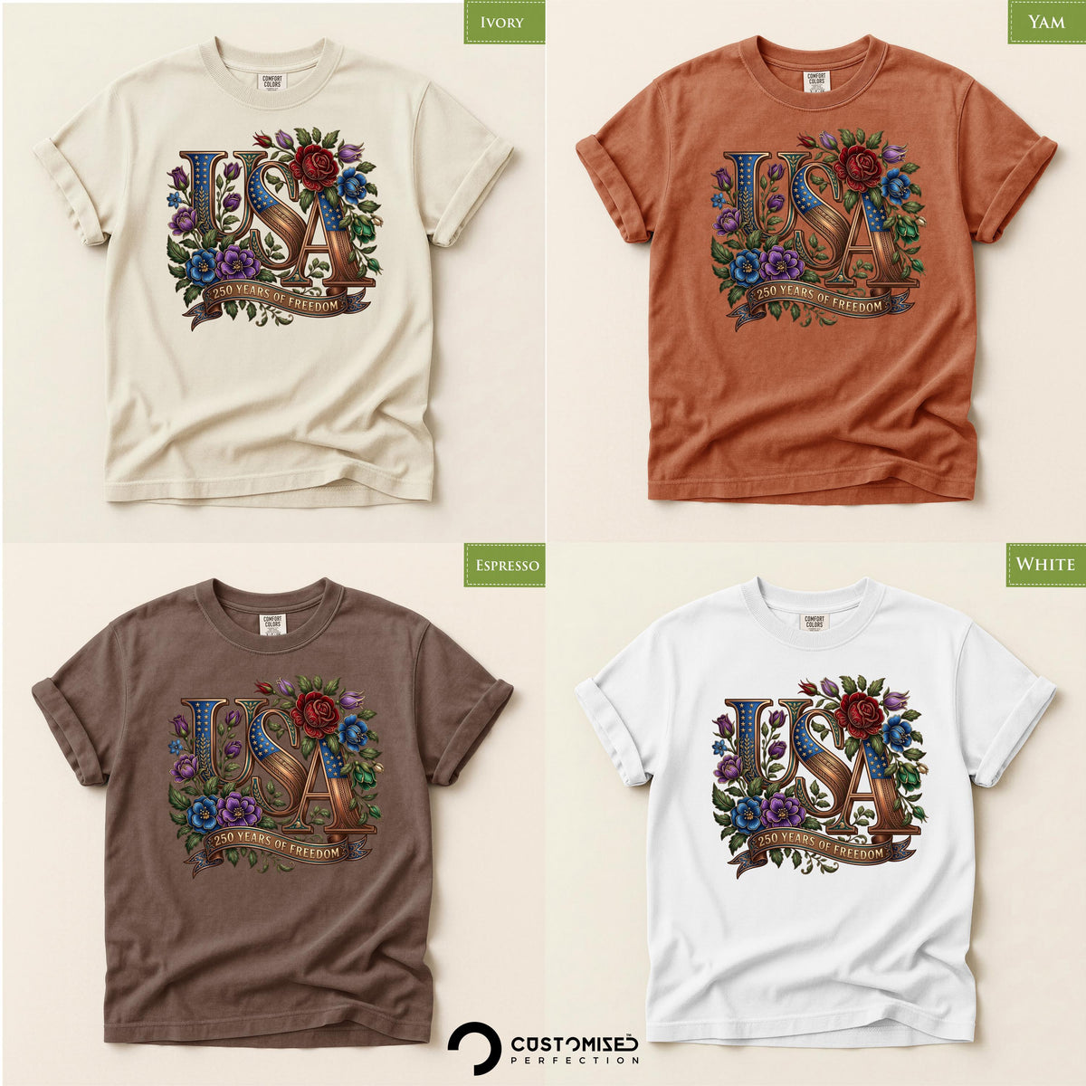 July 4th USA Floral Shirt, Comfort Colors® Patriotic Womens Tee