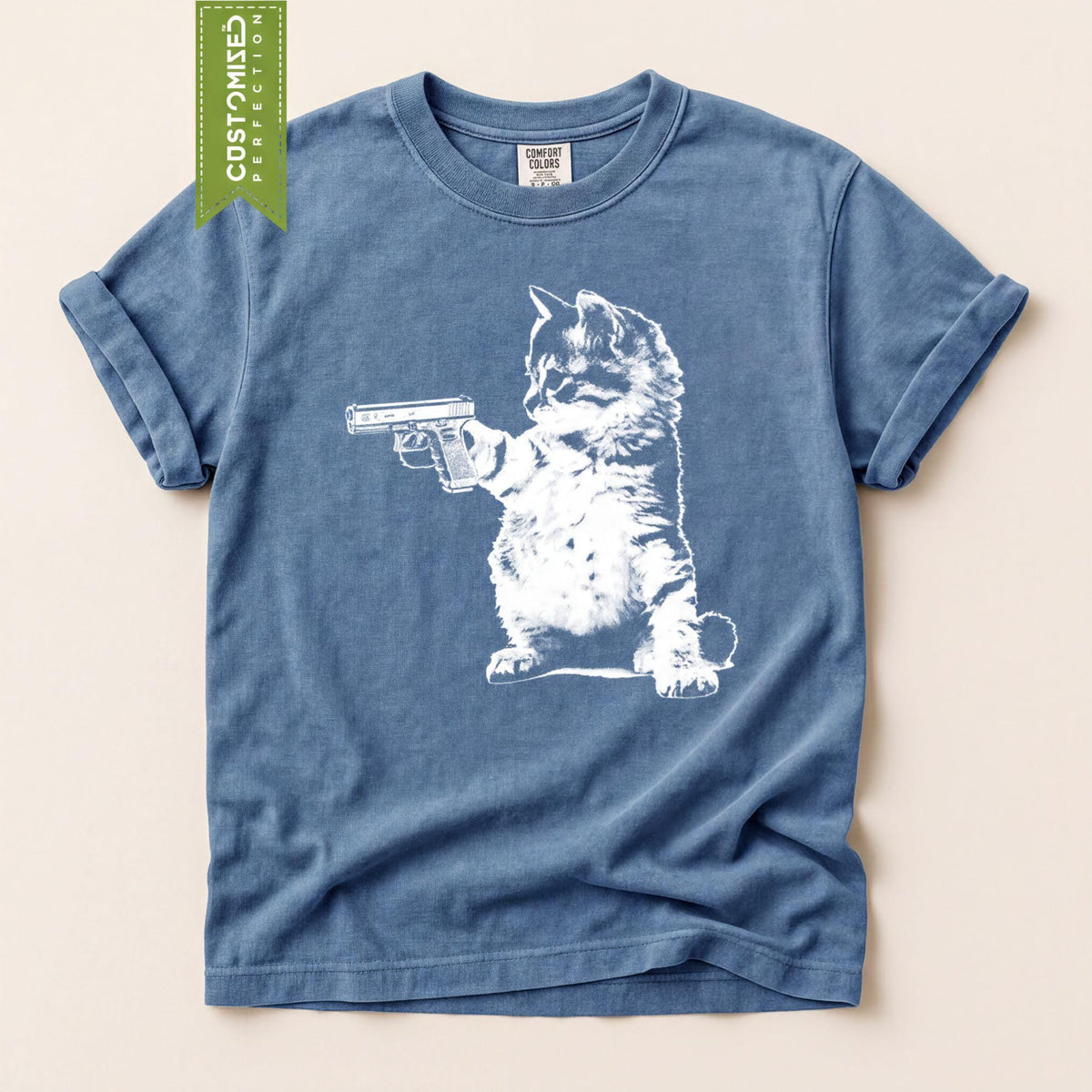 Comfort Colors® Cat Holding Gun Shirt, Funny Kitty Tee for Feline Lovers