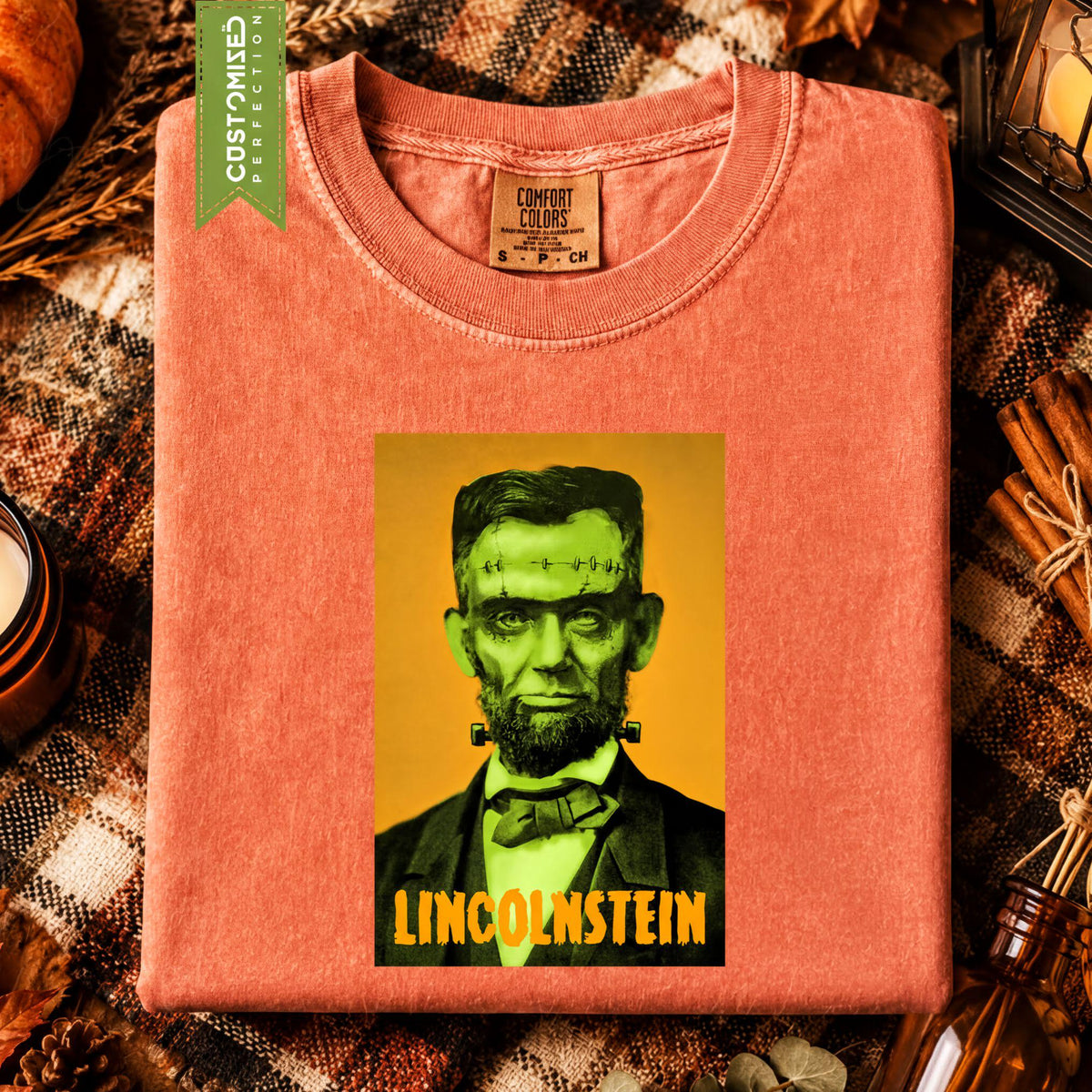 Comfort Colors® Frankenstein Halloween Graphic Tee, Scary Abraham Lincoln Top, The Monster Shirt
