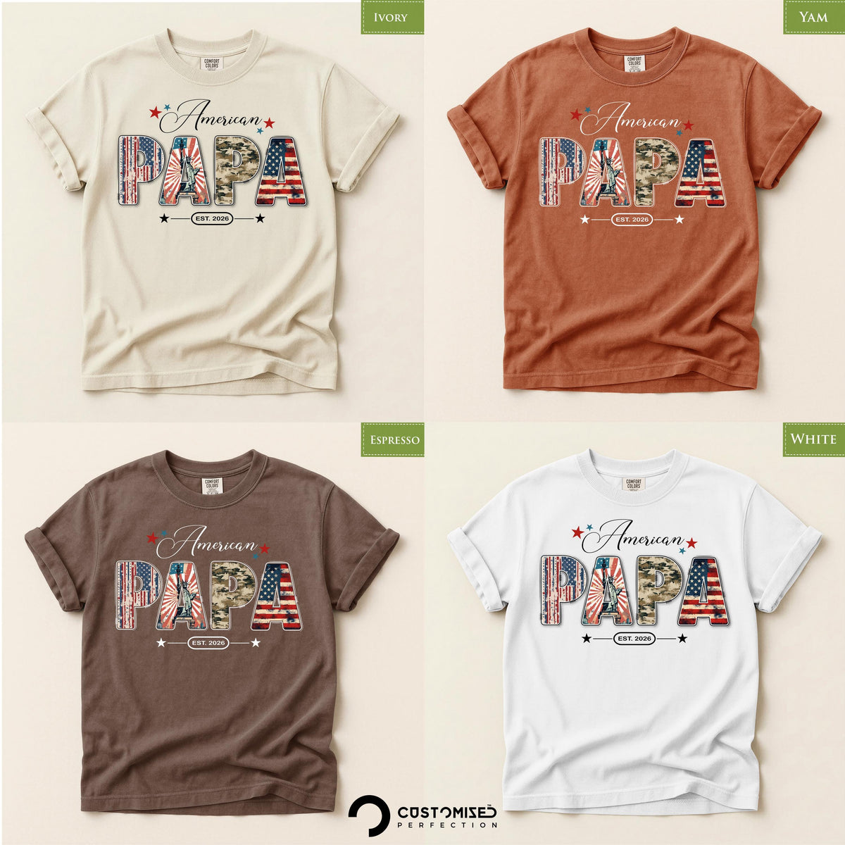Patriotic Dad Shirt, Comfort Colors® PAPA Tee , American Flag Design