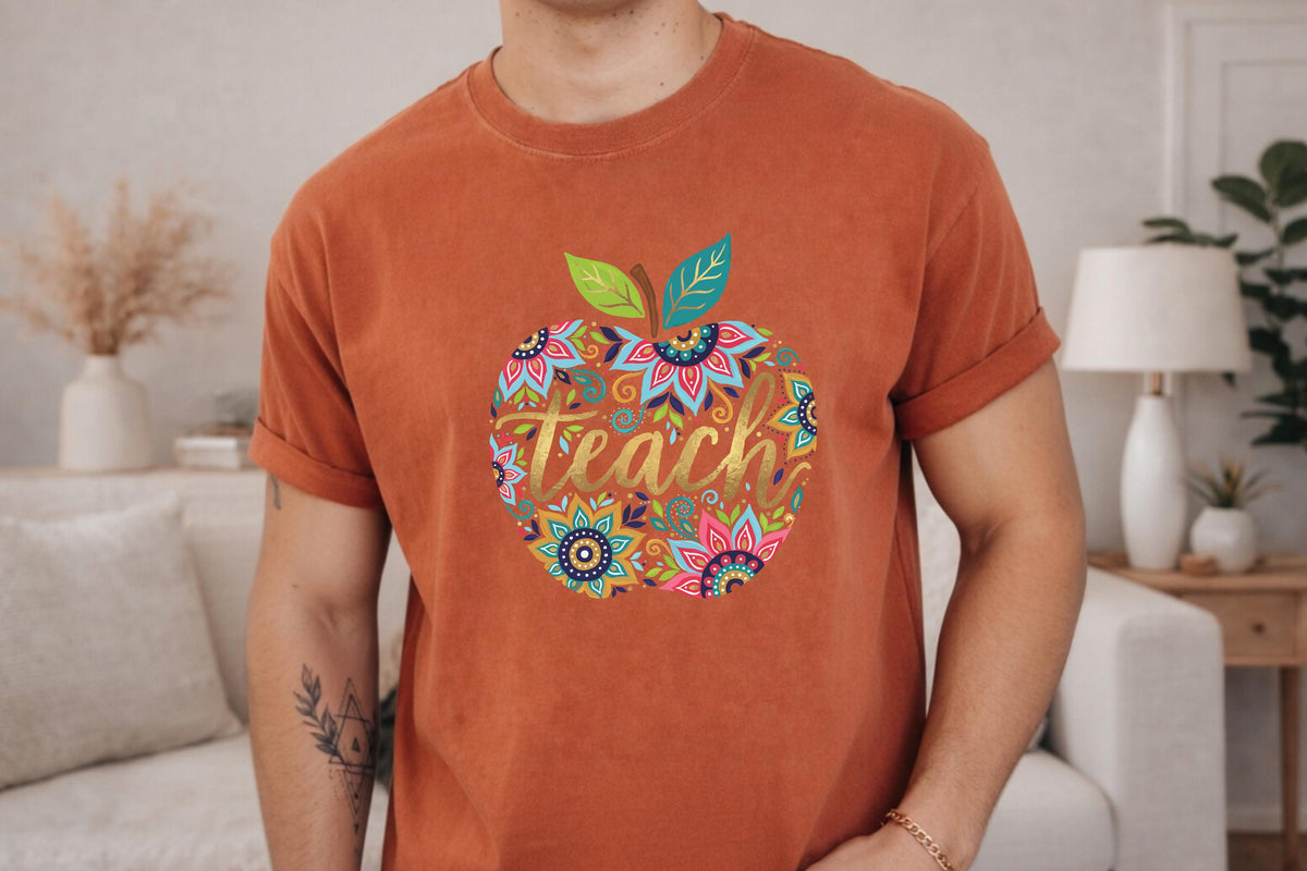 Comfort Colors® Floral Apple Teach Shirt, Back to School Top, Cute Boho Educator Tee