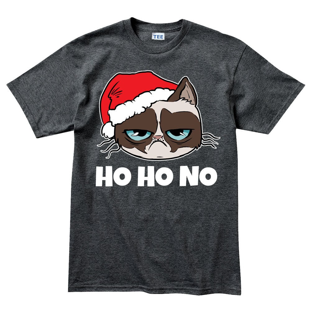 Mens Grumpy Santa Cat Christmas Xmas T shirt