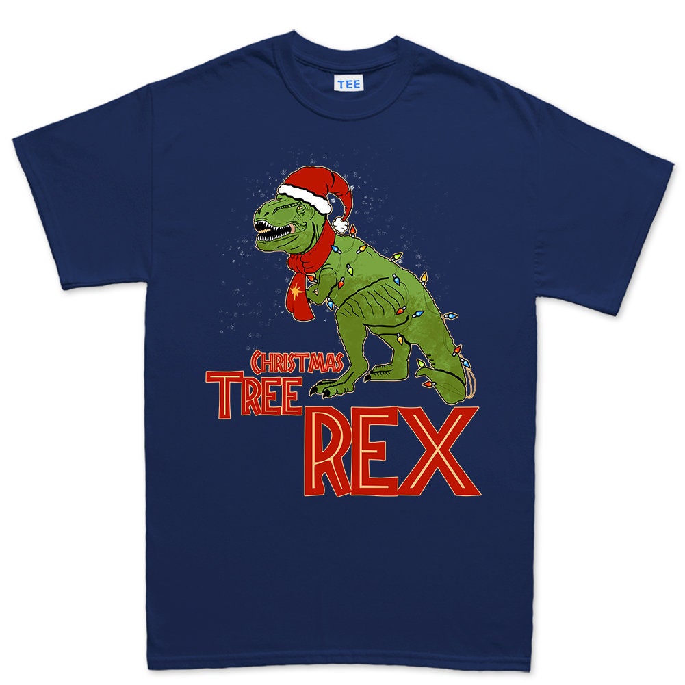 Mens Tree T Rex Christmas Decorations Dinosaur Gift Present Santa T shirt Tee Top T-shirt