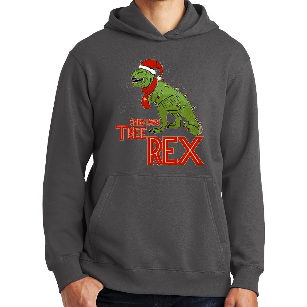 Tree T Rex Christmas Decorations Dinosaur Gift Present Santa Hoodie