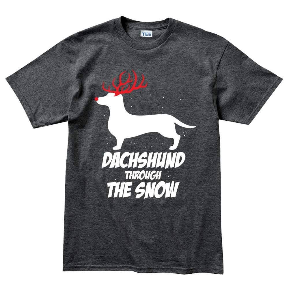 Mens Dancing Dachshund Through The Snow Dog Funny Christmas Joke T shirt Tee Top T-shirt