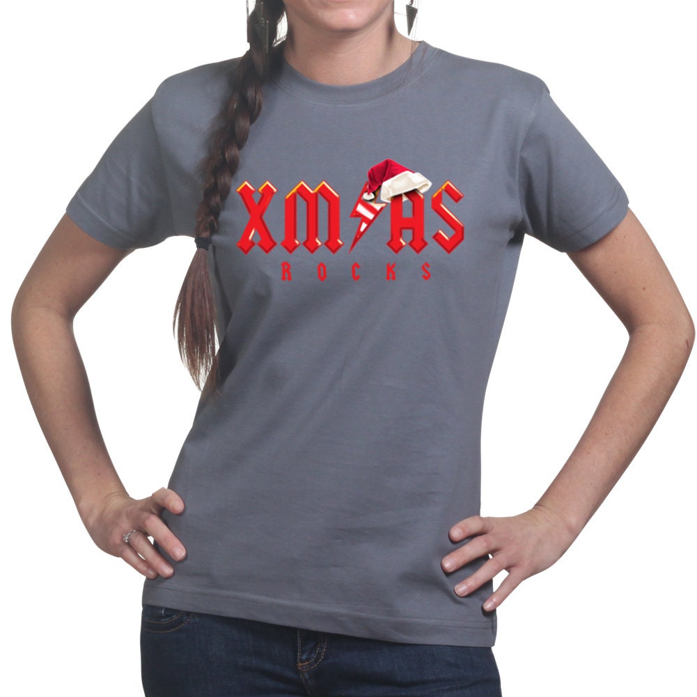 Xmas Rocks Heavy Metal Music Christmas Party Gift Funny Santa Ladies T shirt Tee Top T-shirt