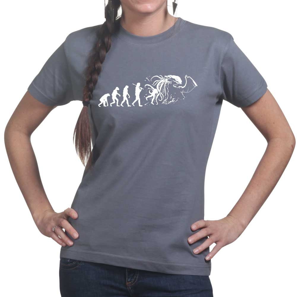Ladies Evolution of Cthulhu Funny Parody T shirt Tee Top T-shirt