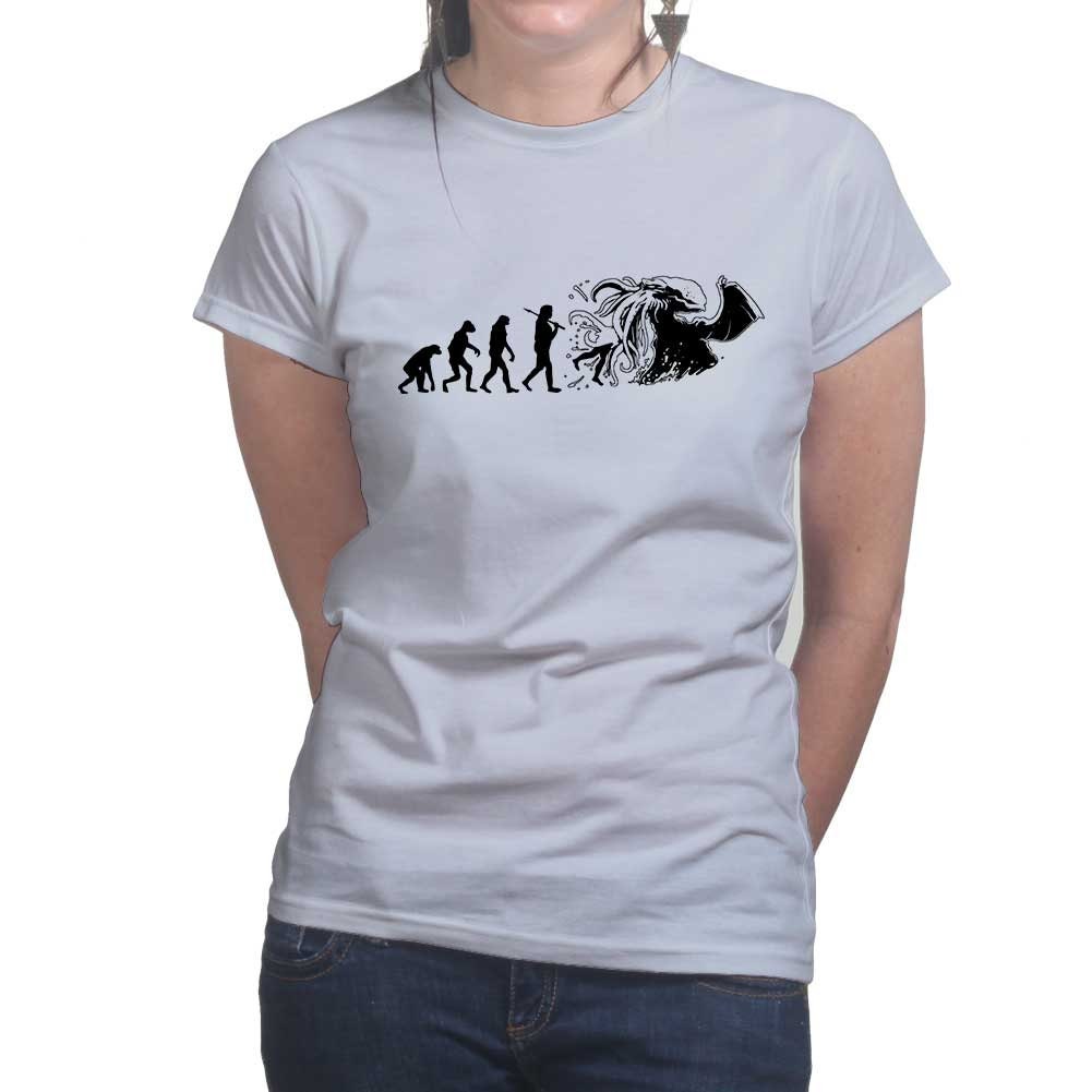 Ladies Evolution of Cthulhu Funny Parody T shirt Tee Top T-shirt
