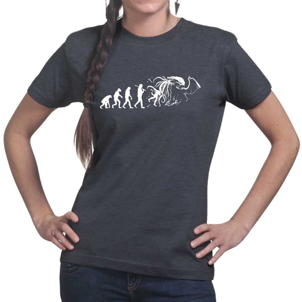Ladies Evolution of Cthulhu Funny Parody T shirt Tee Top T-shirt