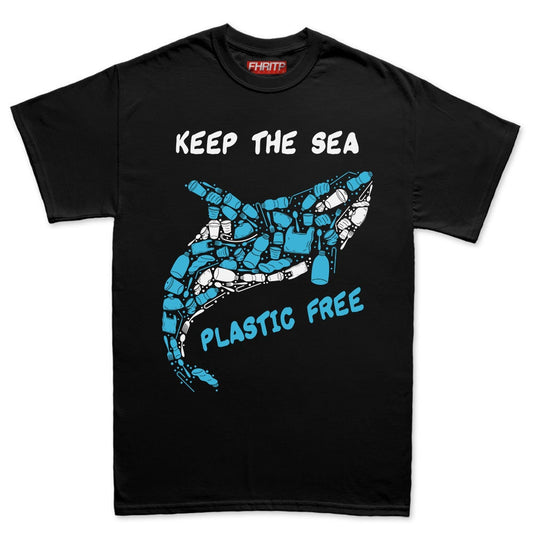 Mens Keep the Sea Plastic Free Killer Whale Mosaic Hand Drawn T shirt Tee Top T-shirt