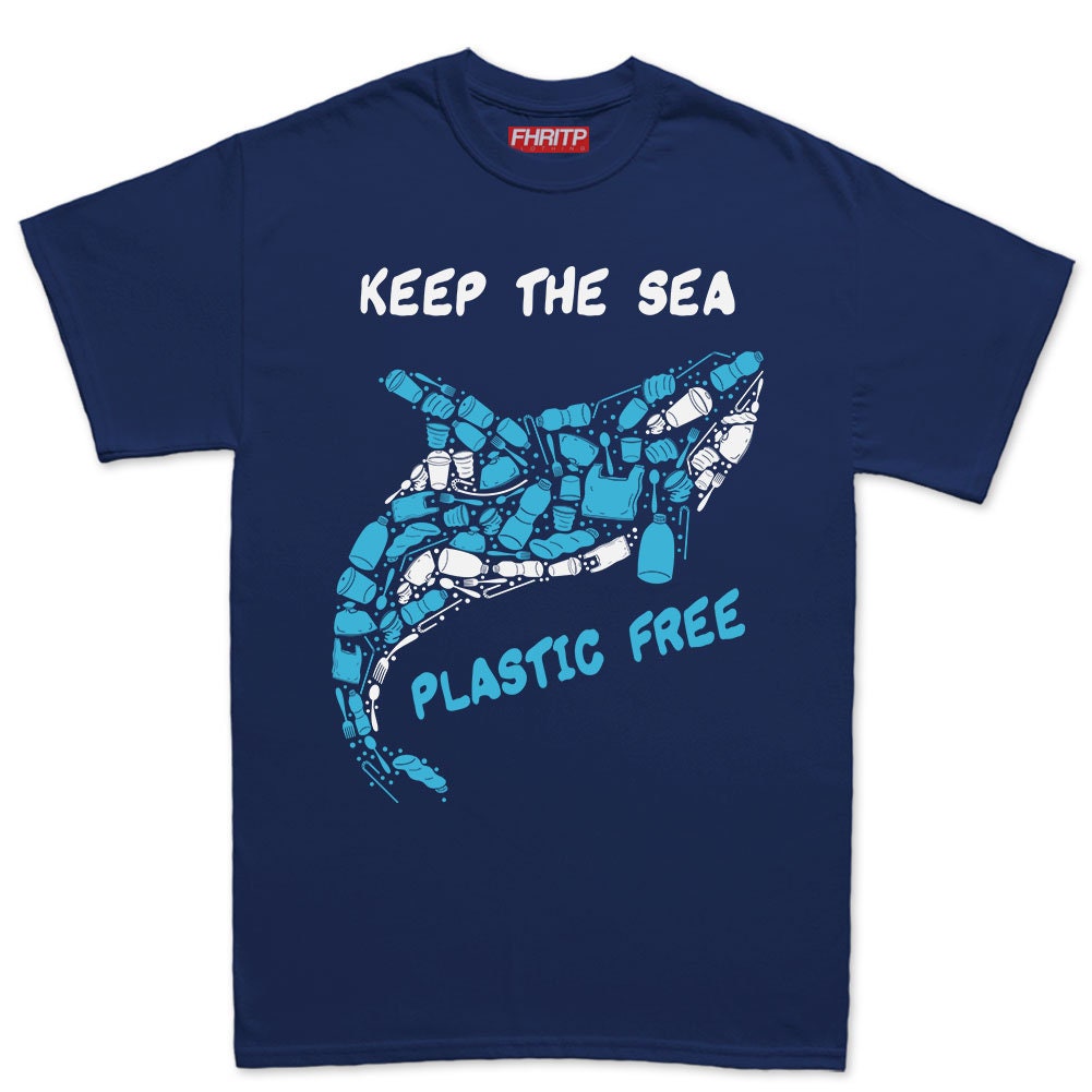 Mens Keep the Sea Plastic Free Killer Whale Mosaic Hand Drawn T shirt Tee Top T-shirt