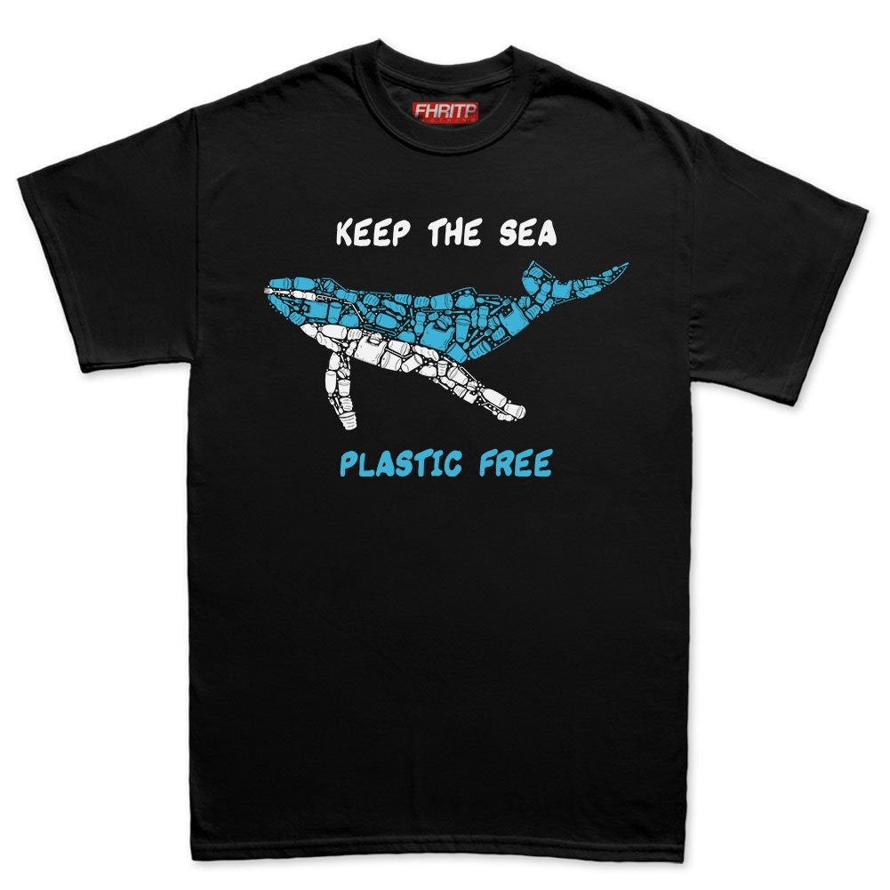 Mens Whale Plastic Mosaic Marine Pollution Protest Hand Drawn T shirt Tee Top T-shirt