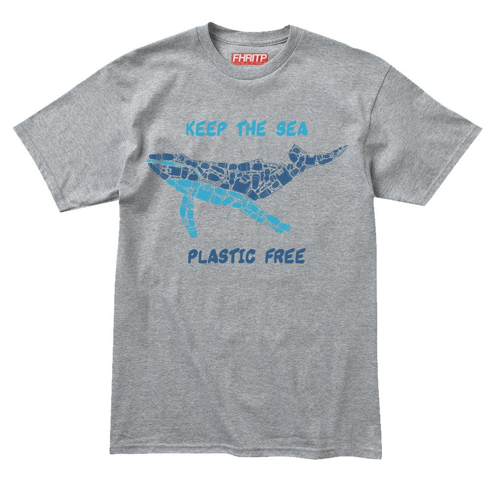 Mens Whale Plastic Mosaic Marine Pollution Protest Hand Drawn T shirt Tee Top T-shirt