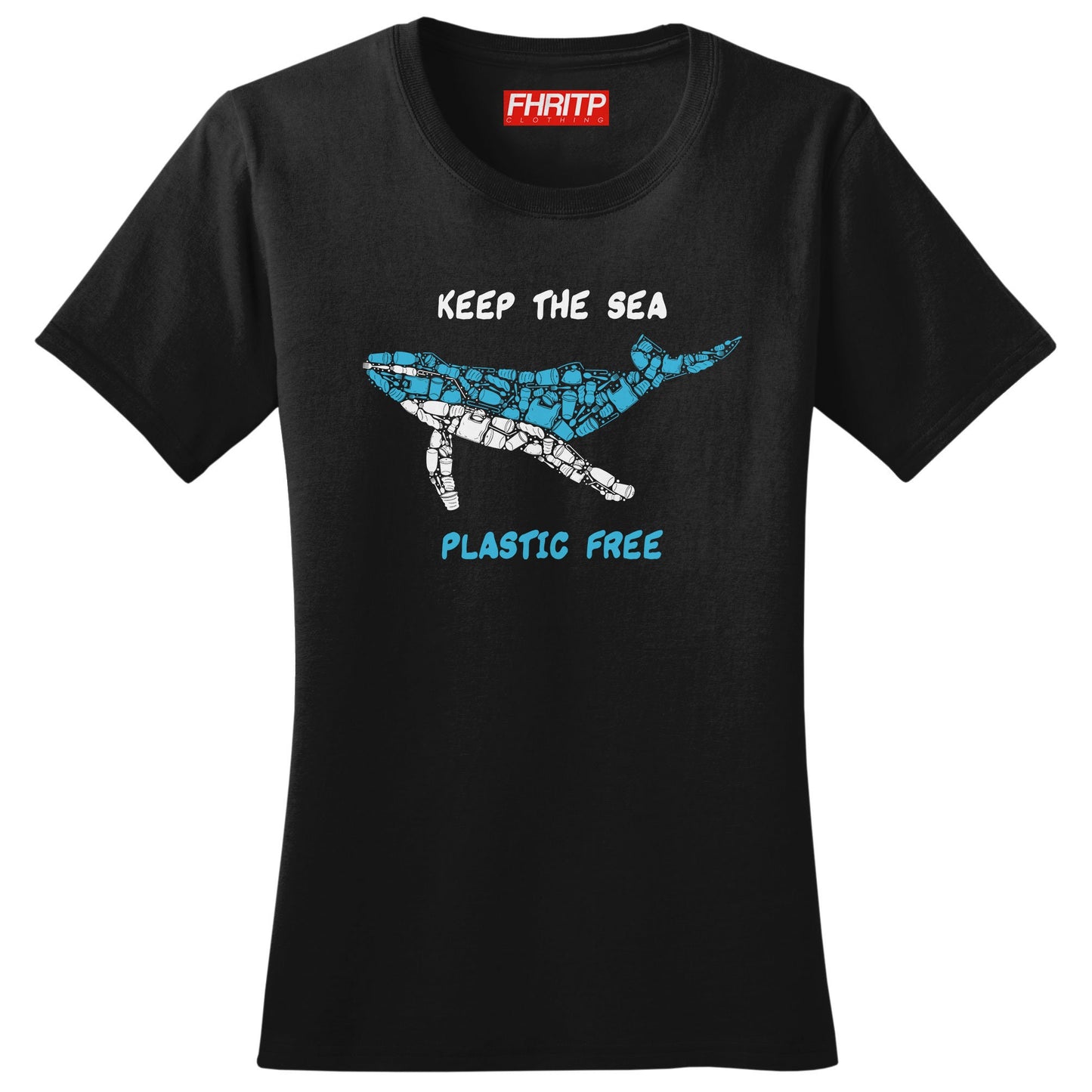 Ladies Whale Plastic Mosaic Marine Pollution Protest Hand Drawn T shirt Tee Top T-shirt