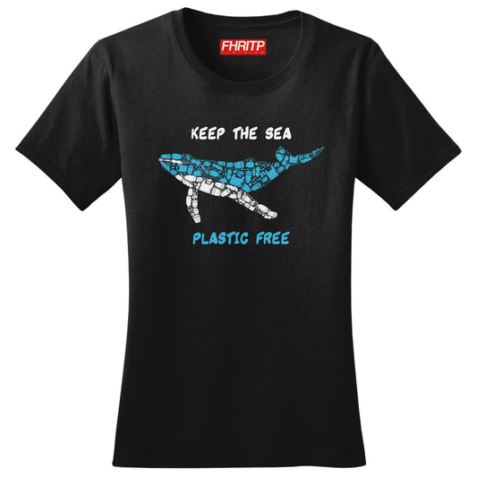 Ladies Whale Plastic Mosaic Marine Pollution Protest Hand Drawn T shirt Tee Top T-shirt