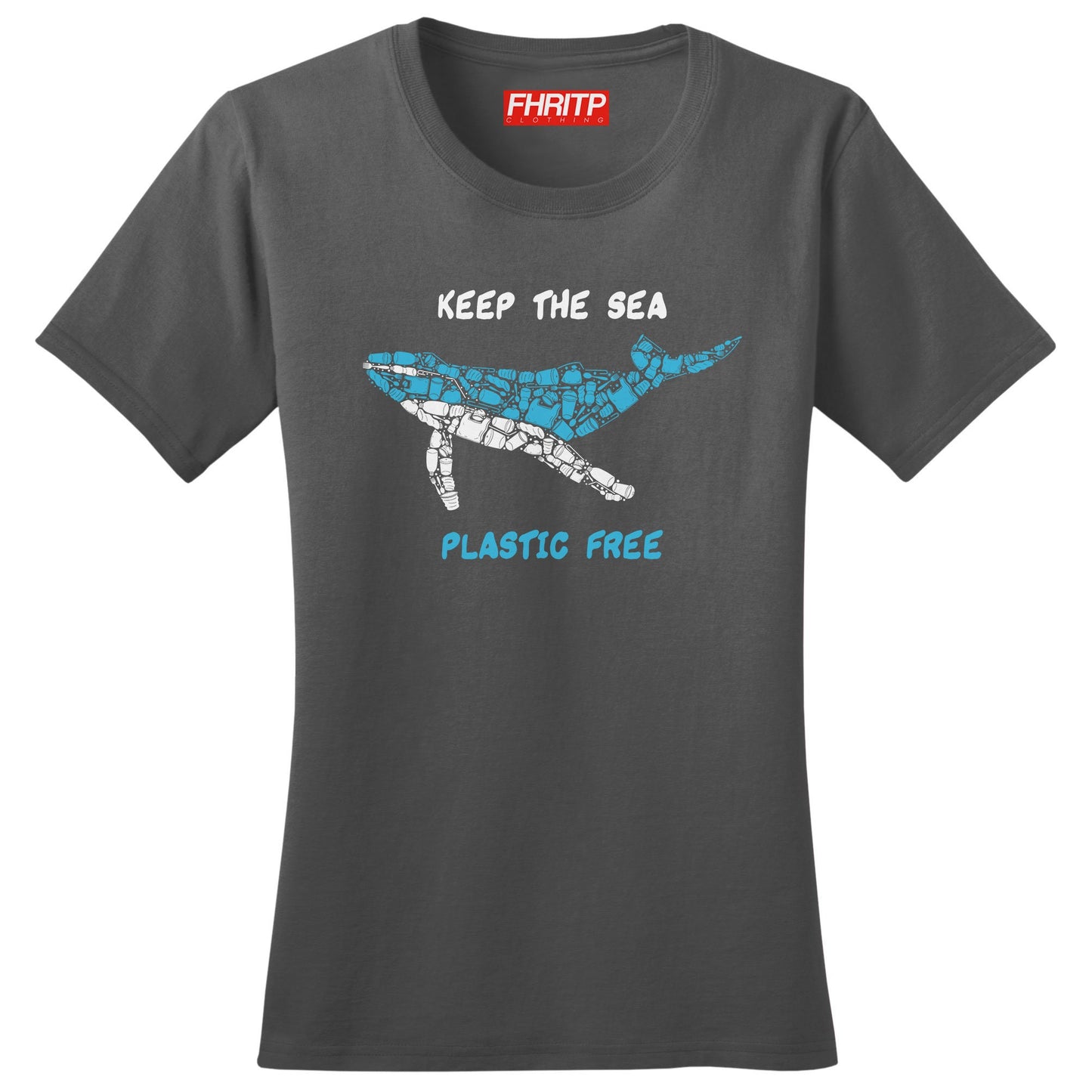Ladies Whale Plastic Mosaic Marine Pollution Protest Hand Drawn T shirt Tee Top T-shirt