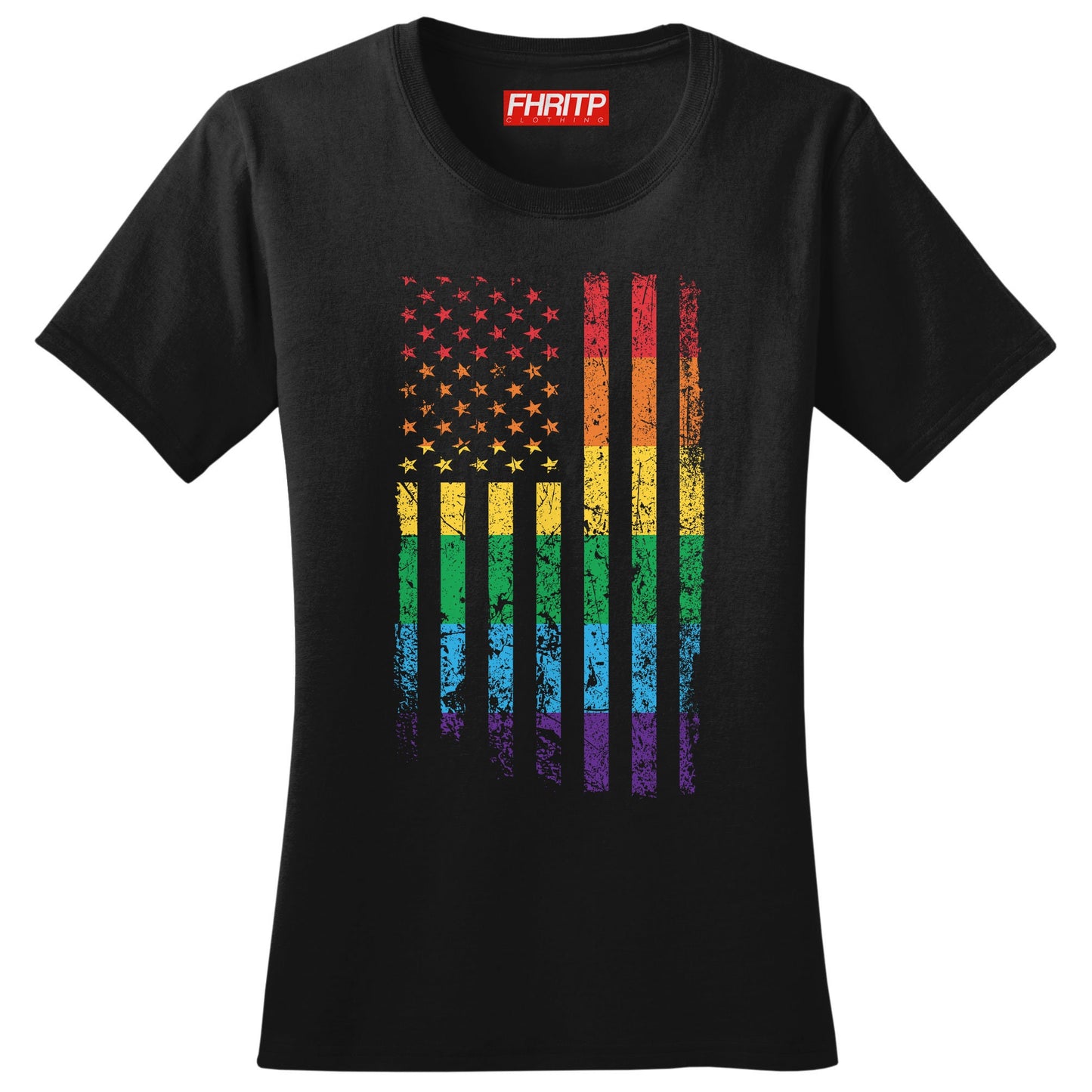 Ladies America USA Rainbow Pride Flag LGBT Rights T shirt Tee Top T-shirt