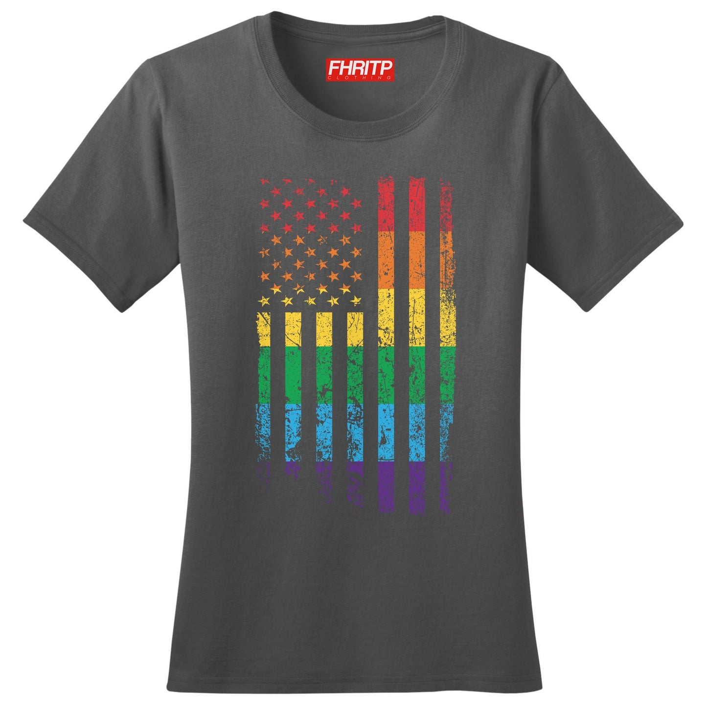 Ladies America USA Rainbow Pride Flag LGBT Rights T shirt Tee Top T-shirt