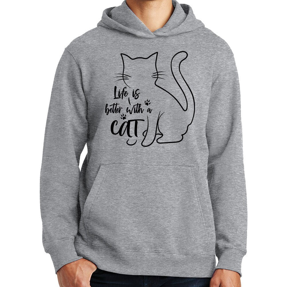 Cat Hoodie Sweatshirt, Life Is Better With A Cat Funny Kitten Hoodie, Animal Lover Shirt, Gift for Pet Lovers