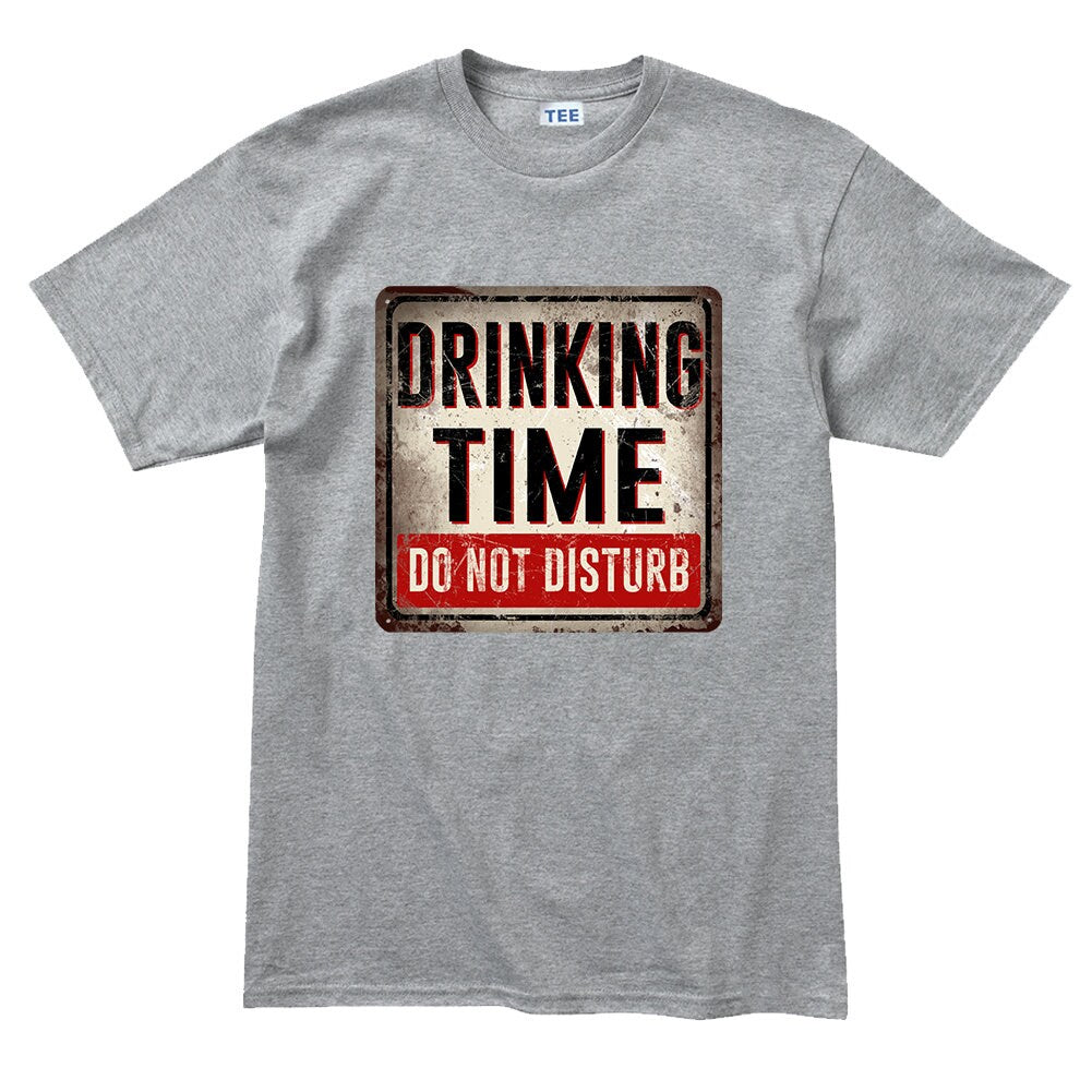 Mens Drinking Time Do Not Disturb Wine Beer Pub Sign T shirt Tee Top T-shirt