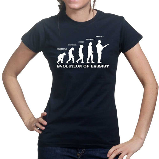 Ladies Evolution of Bassist Bass Guitar Funny Musician T shirt Tee Top T-shirt