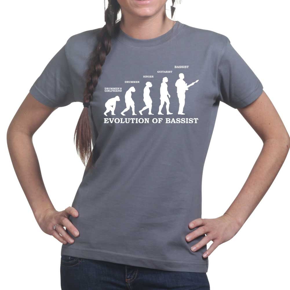 Ladies Evolution of Bassist Bass Guitar Funny Musician T shirt Tee Top T-shirt