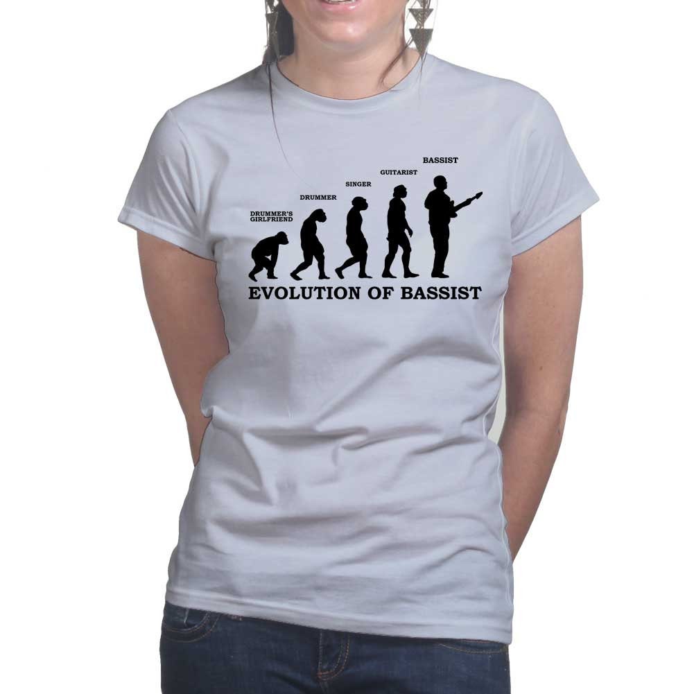 Ladies Evolution of Bassist Bass Guitar Funny Musician T shirt Tee Top T-shirt