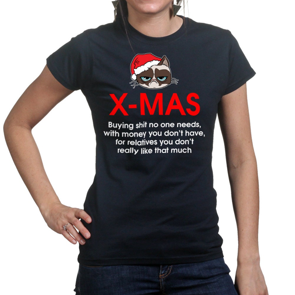 Ladies Grumpy Christmas Cat Xmas Gifts Funny Gift T shirt Tee Top T-shirt