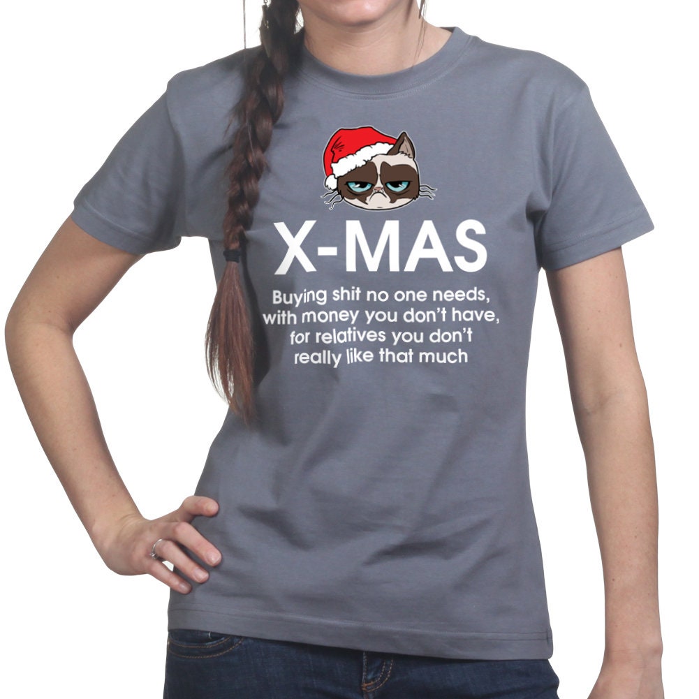 Ladies Grumpy Christmas Cat Xmas Gifts Funny Gift T shirt Tee Top T-shirt