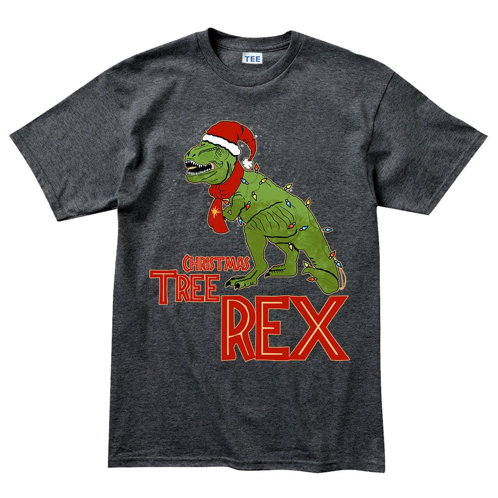 Mens Tree T Rex Christmas Decorations Dinosaur Gift Present Santa T shirt Tee Top T-shirt