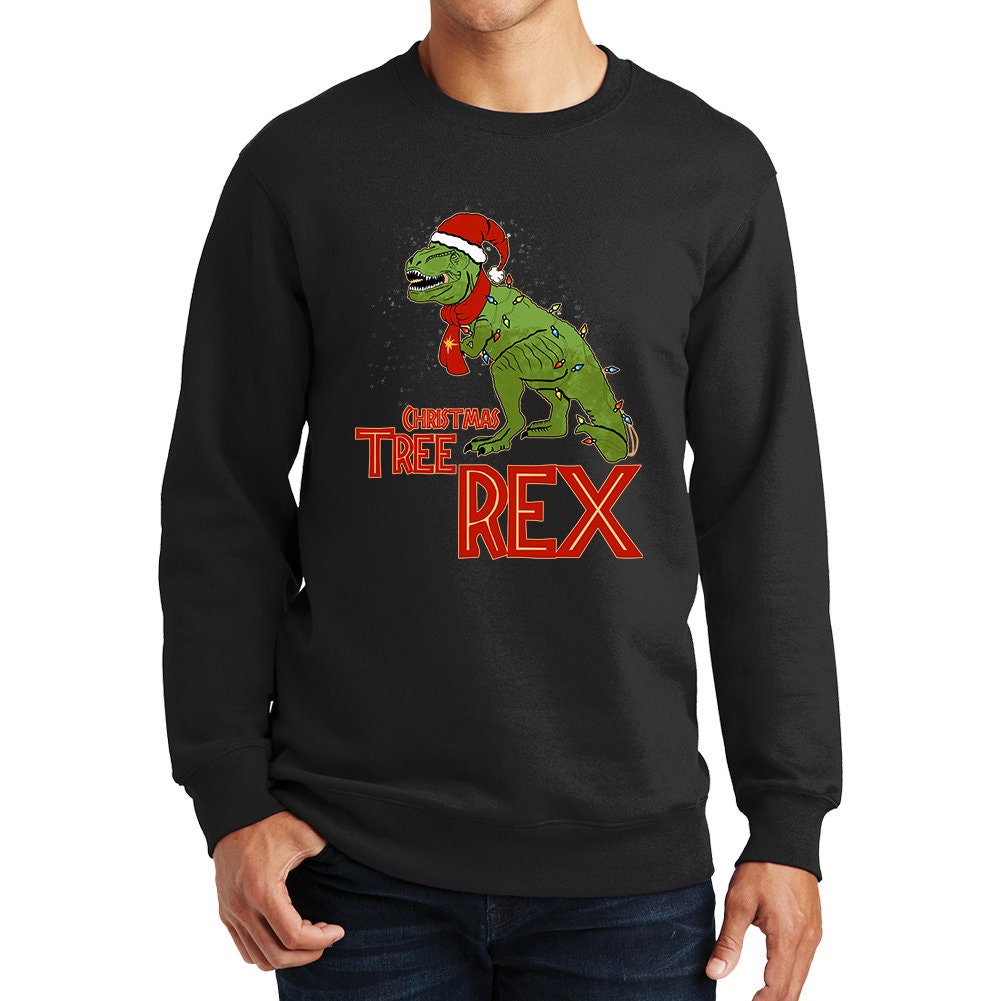 Tree T Rex Christmas Decorations Dinosaur Gift Present Santa Sweatshirt