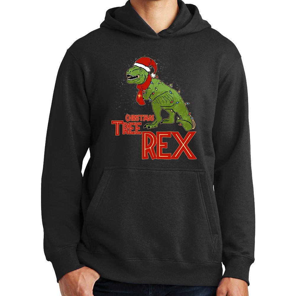 Tree T Rex Christmas Decorations Dinosaur Gift Present Santa Hoodie