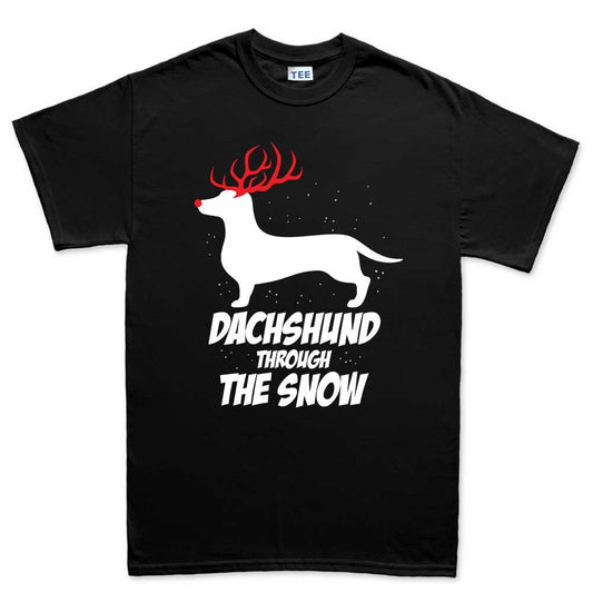 Mens Dancing Dachshund Through The Snow Dog Funny Christmas Joke T shirt Tee Top T-shirt