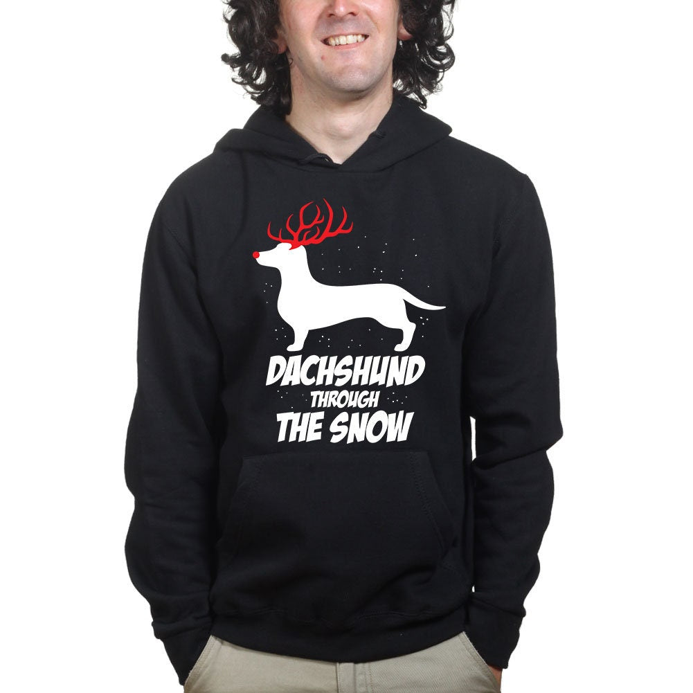 Dancing Dachshund Through The Snow Dog Funny Christmas Joke Hoodie