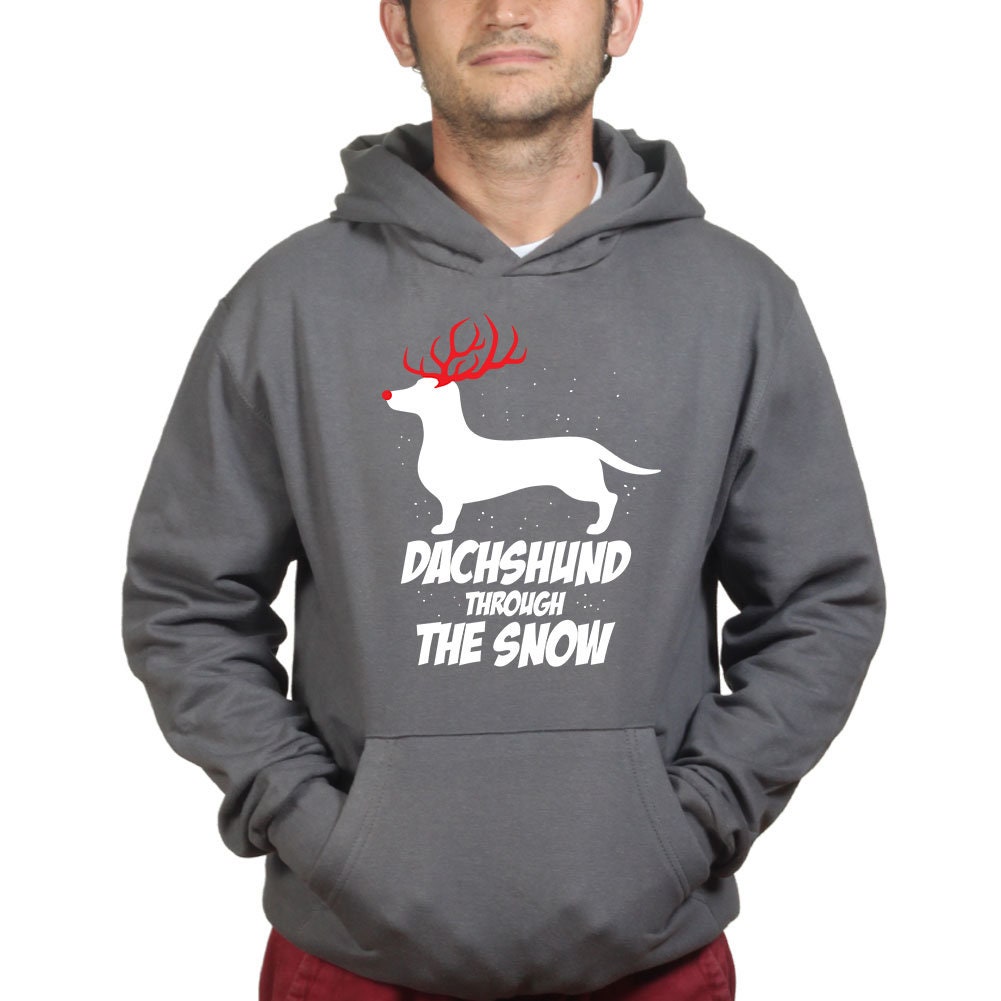 Dancing Dachshund Through The Snow Dog Funny Christmas Joke Hoodie