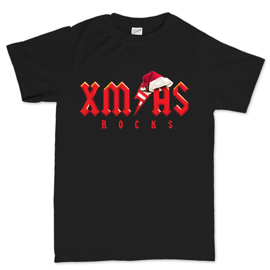 Mens Xmas Rocks Heavy Metal Music Christmas Party Gift Funny Santa T shirt Tee Top T-shirt