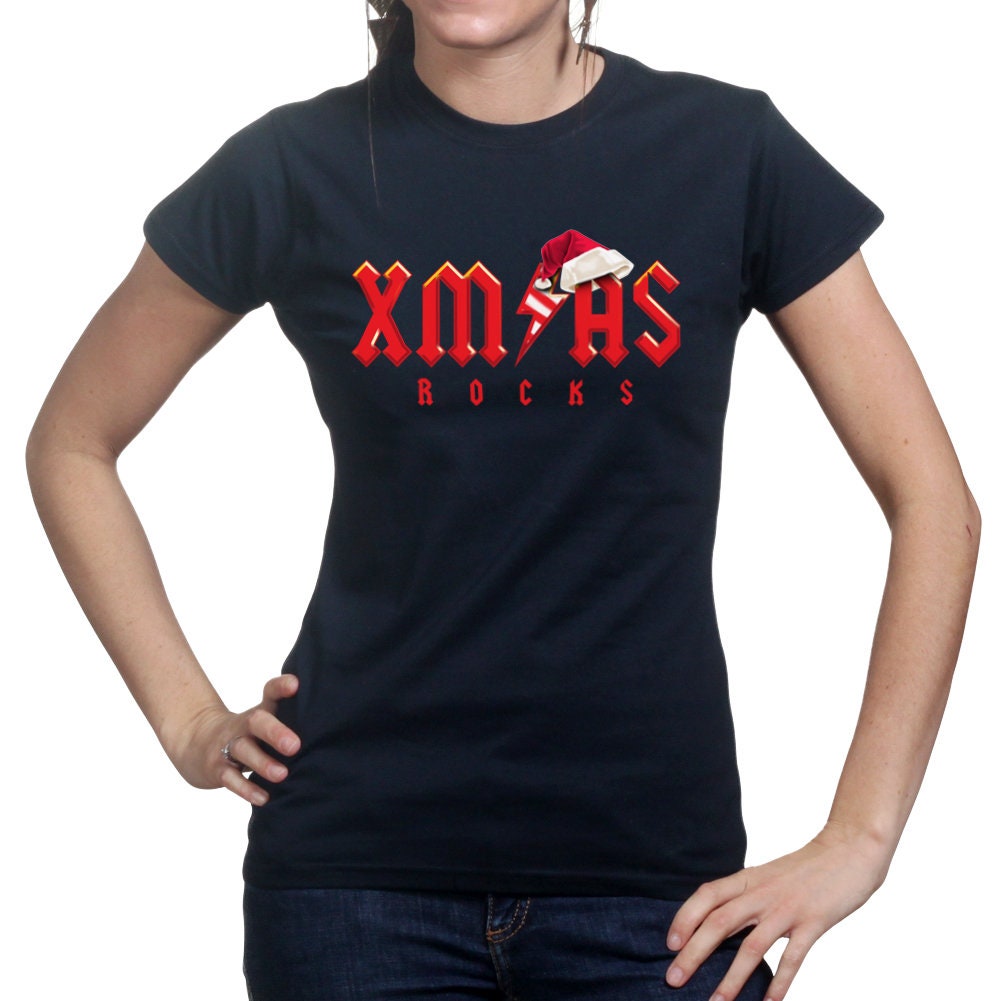 Xmas Rocks Heavy Metal Music Christmas Party Gift Funny Santa Ladies T shirt Tee Top T-shirt