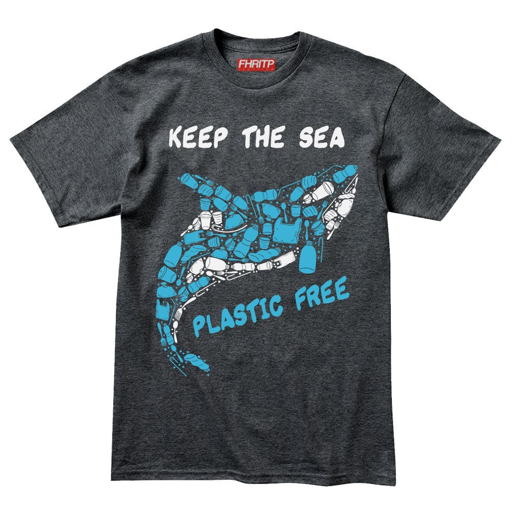 Mens Keep the Sea Plastic Free Killer Whale Mosaic Hand Drawn T shirt Tee Top T-shirt