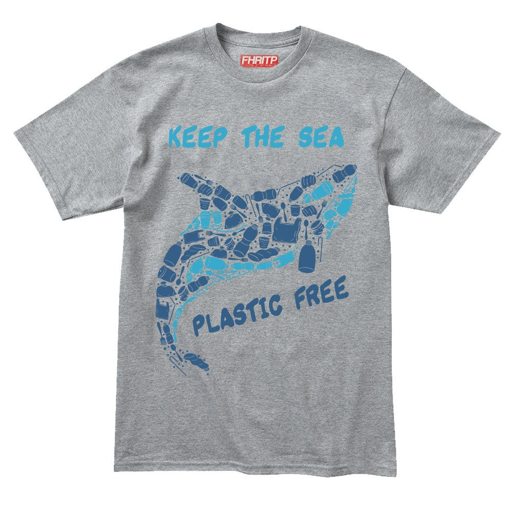 Mens Keep the Sea Plastic Free Killer Whale Mosaic Hand Drawn T shirt Tee Top T-shirt