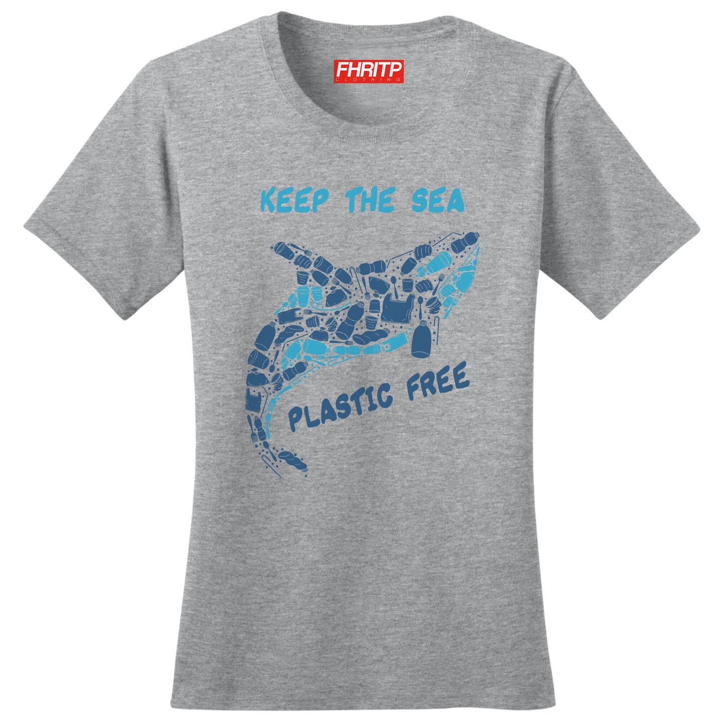 Ladies Keep the Sea Plastic Free Killer Whale Mosaic Hand Drawn T shirt Tee Top T-shirt