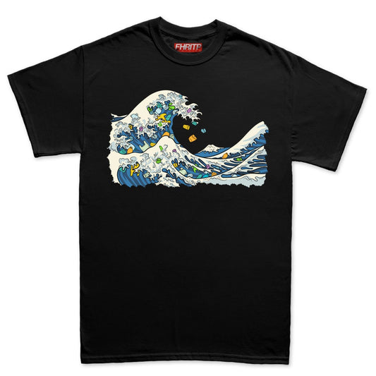 Mens Great Wave Of Plastic Marine Pollution Protest Hand Drawn T shirt Tee Top T-shirt