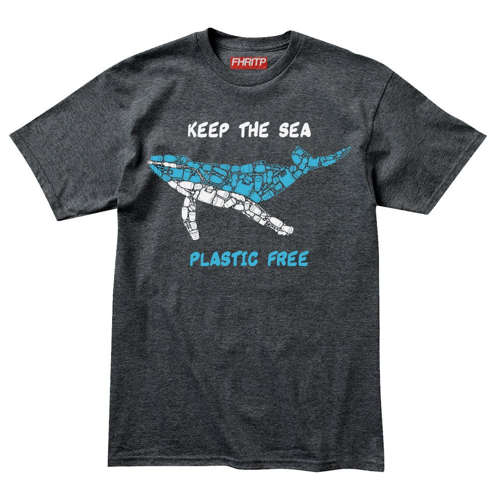 Mens Whale Plastic Mosaic Marine Pollution Protest Hand Drawn T shirt Tee Top T-shirt