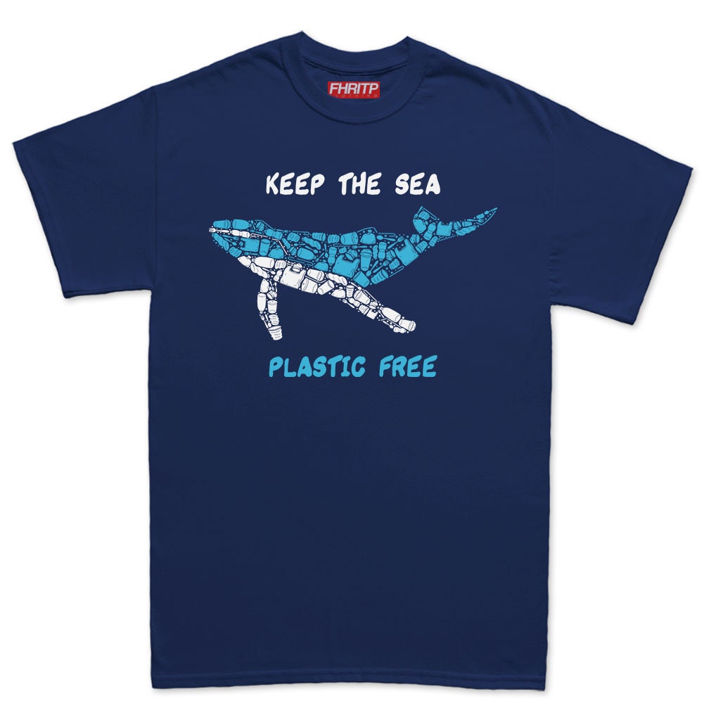 Mens Whale Plastic Mosaic Marine Pollution Protest Hand Drawn T shirt Tee Top T-shirt