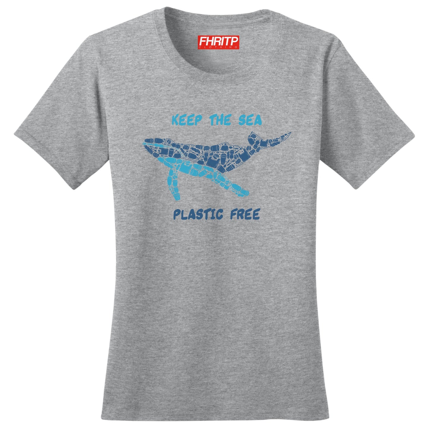 Ladies Whale Plastic Mosaic Marine Pollution Protest Hand Drawn T shirt Tee Top T-shirt