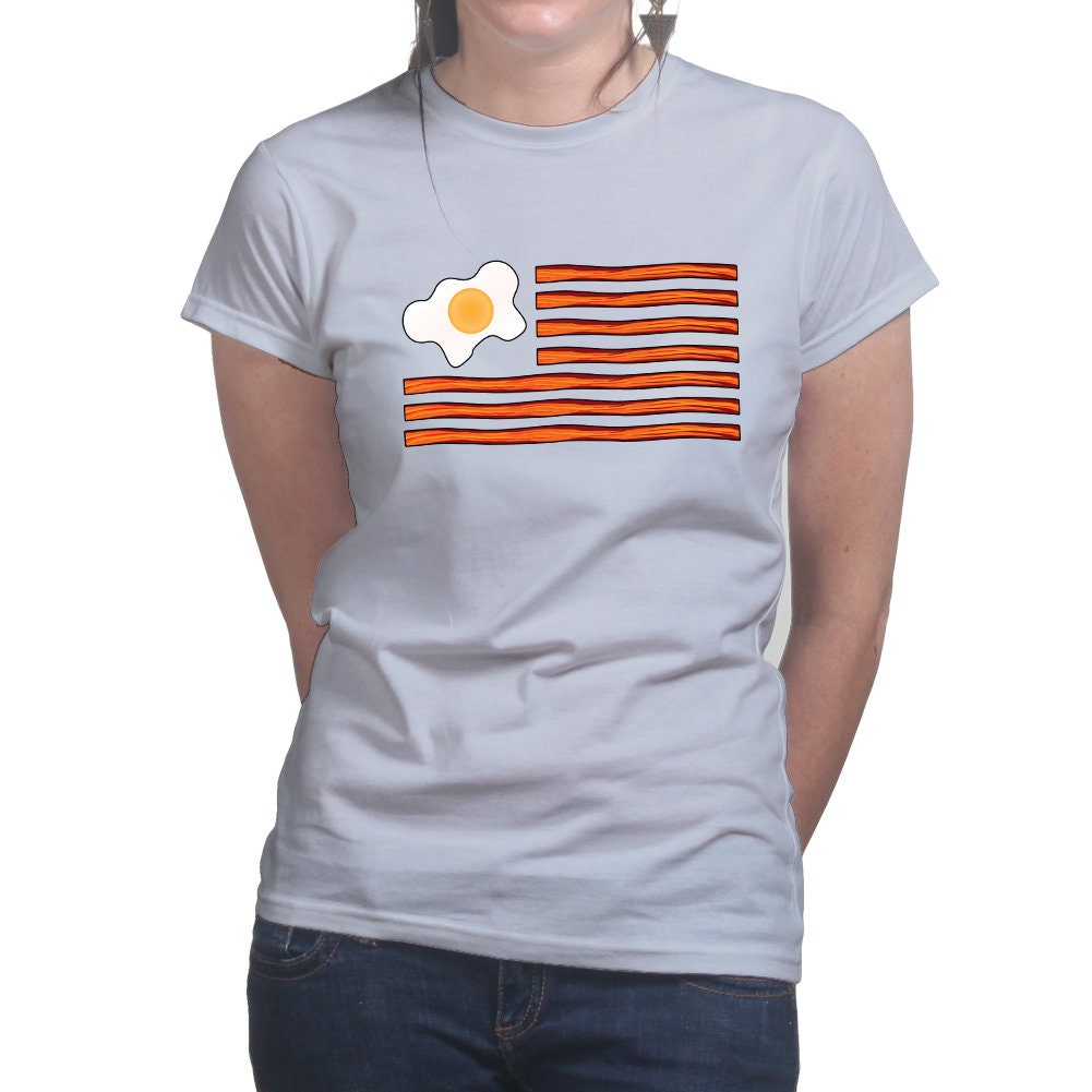 Ladies American Bacon USA Flag Funny Food Joke Poof T shirt Tee Top T-shirt