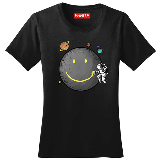 Ladies Smiley Moon Astronaut Funkalicious Graffiti Spoof Funny T shirt Tee Top T-shirt