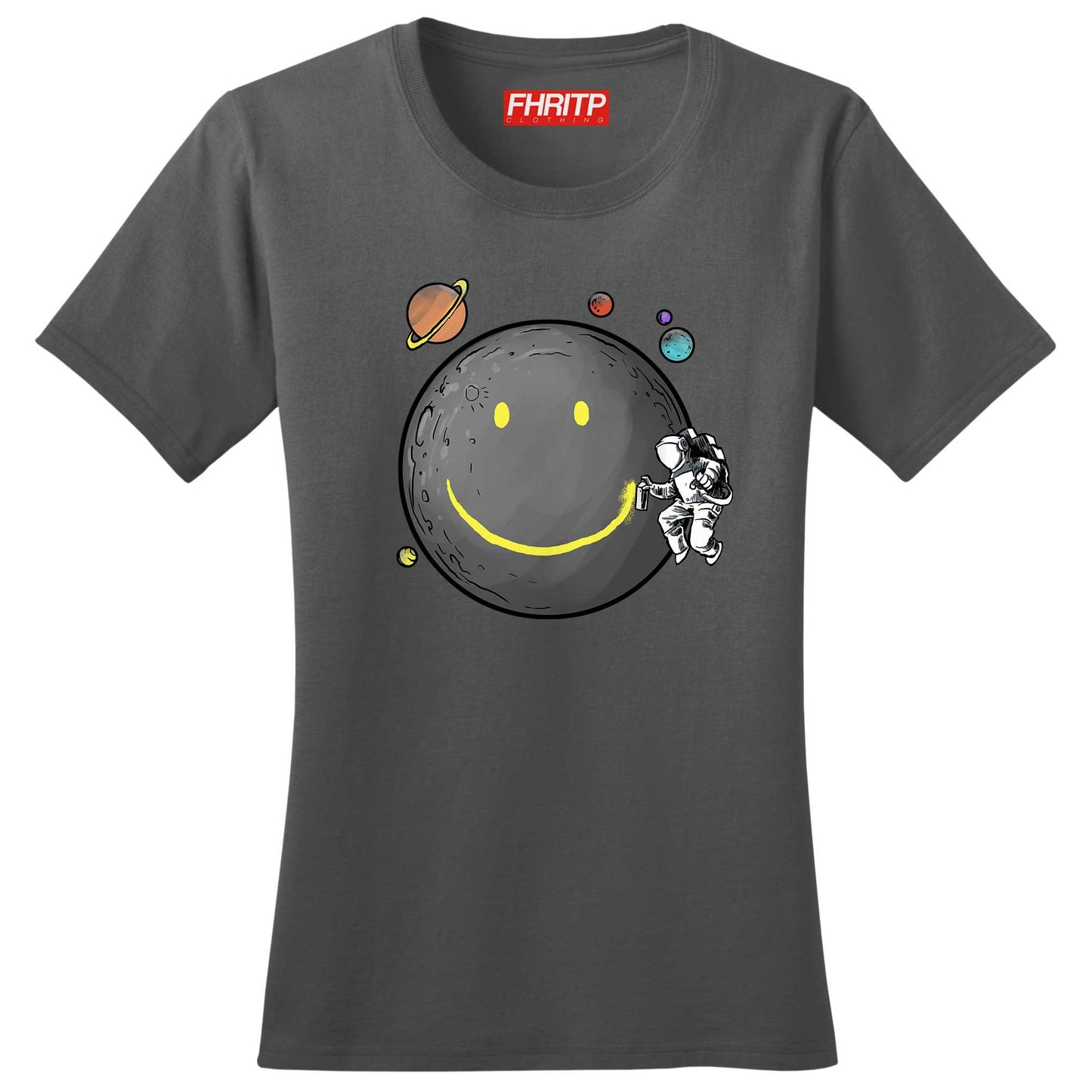 Ladies Smiley Moon Astronaut Funkalicious Graffiti Spoof Funny T shirt Tee Top T-shirt