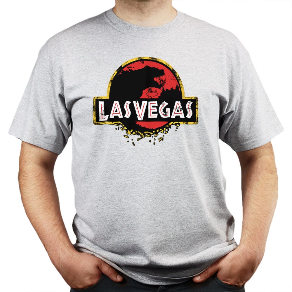 Mens Jurassic Las Vegas Godzilla Park Spoof Mash up T shirt Tee Top T-shirt